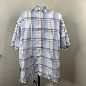 Simms Men’s Sz L Plaid Blue Short Sleeve Button Shirt